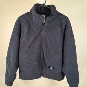 Adidas Womens Holidayz Cropped Sherpa Fleece Black Zip Up Jacket Plus 1X